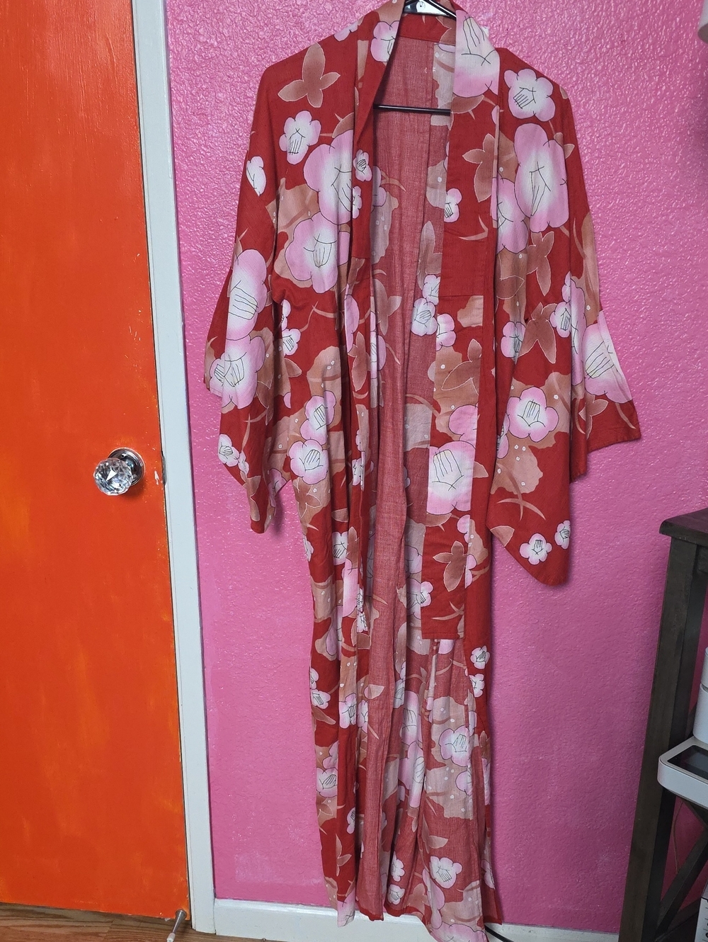 Womens Floral Red Kimono Robe - Lightweight Lounge Wrap
